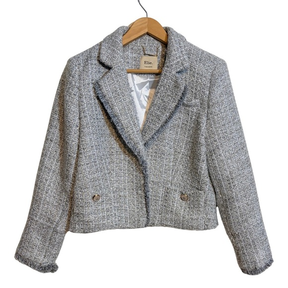 Elie Tahari Metallic Tweed Open Front Two Pocket Blazer, Size 8 - Picture 2 of 13